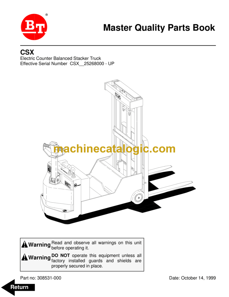 BT CSX Pedestrian Stacker Quality Parts Manual
