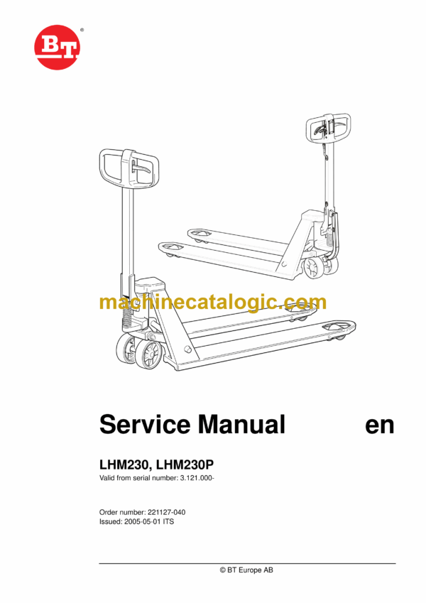 BT LHM230, LHM230P Hand Pallet Truck Master Service Manual