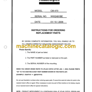 Atlas Copco CM470 Crawler Drilling Machine Parts Manual (W002491BE)
