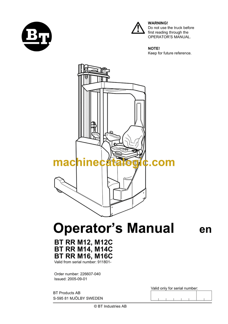 BT RR M12, M12C, RR M14, M14C, RR M16, M16C Reach Truck Operators Manual