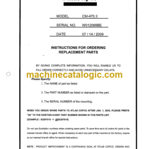Atlas Copco CM470-2 Crawler Drilling Machine Parts Manual (W012069BE)