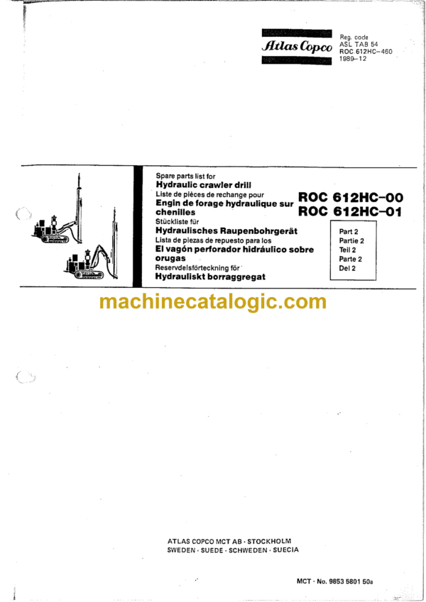 Atlas Copco 612HC-00, 612HC-01 ROC Parts Manual