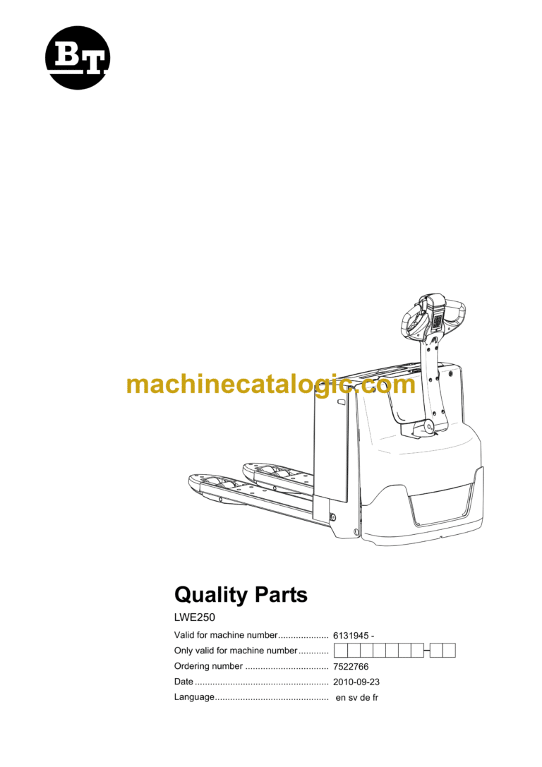 BT LWE250 Electric Pallet Truck Quality Parts Manual
