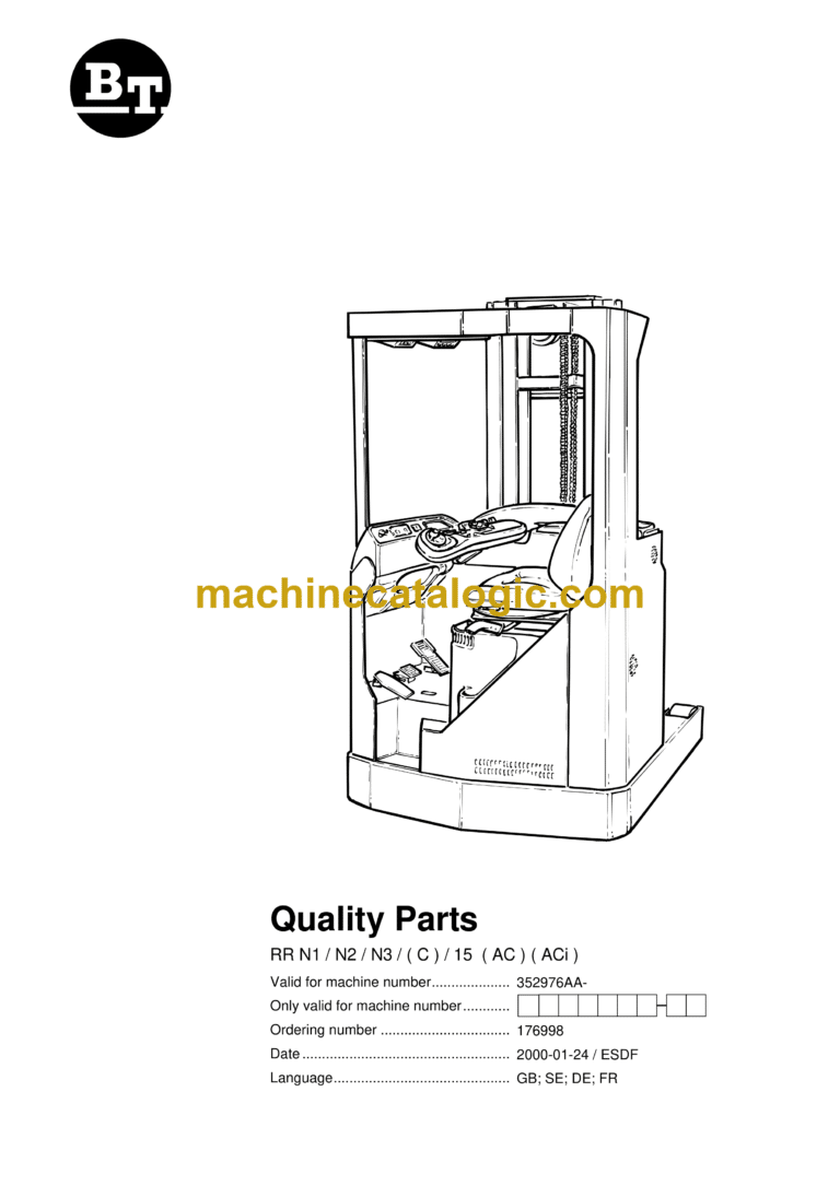 BT RR N1, N2, N3C, 15AC, ACi Reach Truck Quality Parts Manual