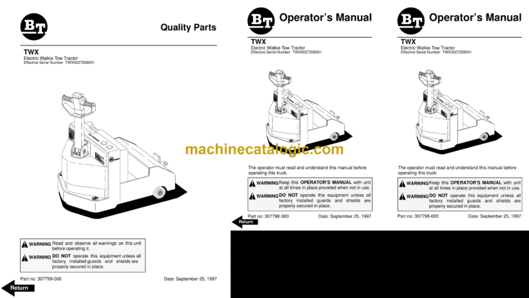 BT TWX Towing Tractor Operator and Parts Manual