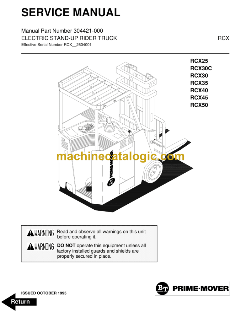 aBT RCX25, RCX30, RCX30C, RCX35, RCX40, RCX45, RCX50 Reach Truck Quality Parts Manual