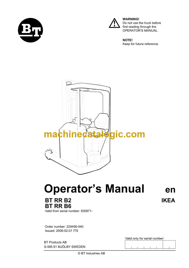 BT RR B2, RR B6 Reach Truck Operators Manual