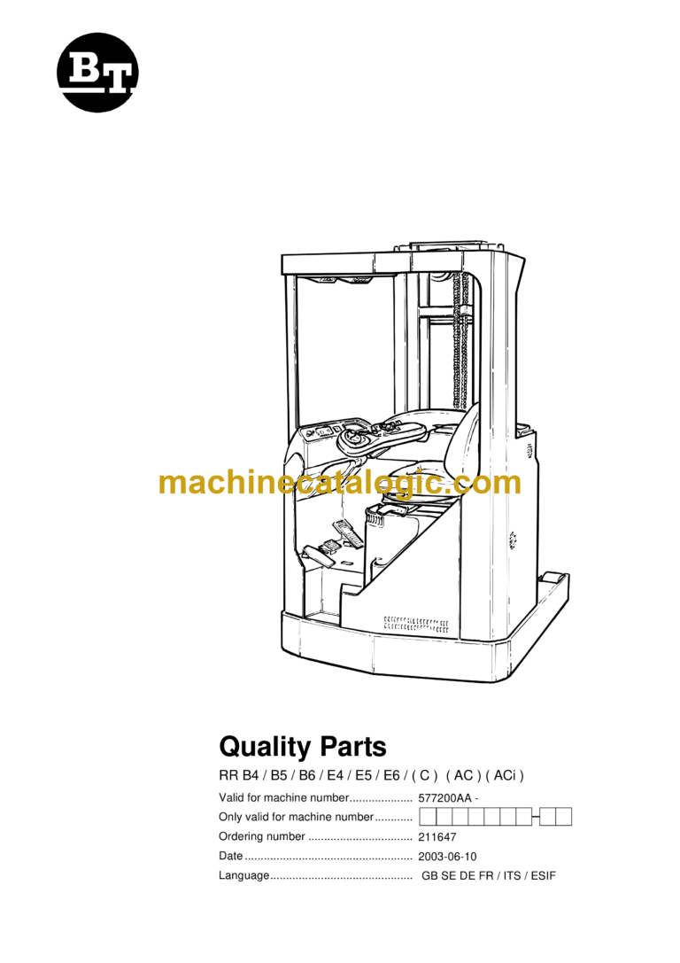 BT RR B4, B5, B6, E4, E5, E6, C, AC, ACi Reach Truck Quality Parts Manual
