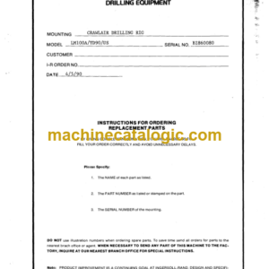 Ingersoll Rand LM100A Crawler Drilling Rig Parts Manual (BI860080)