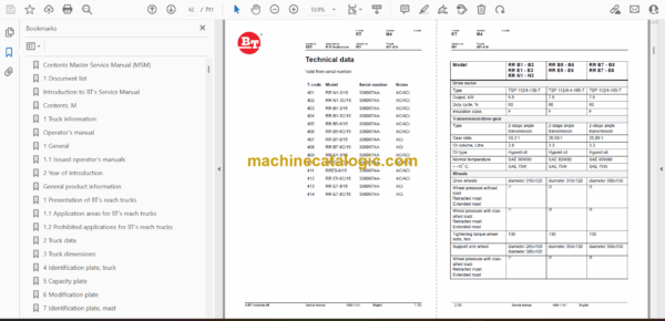 BT RR N, RR B, RR E, RR M Reach Truck Master Service Manual - Image 2