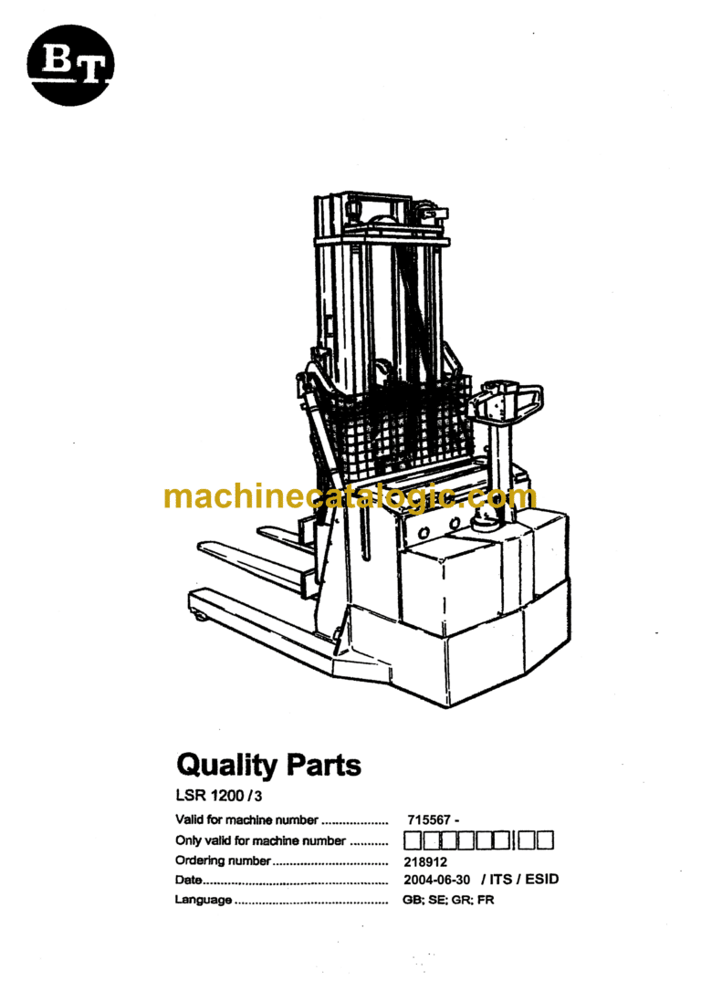 BT LSR1200-3 Stand-In Stacker Quality Parts Manual