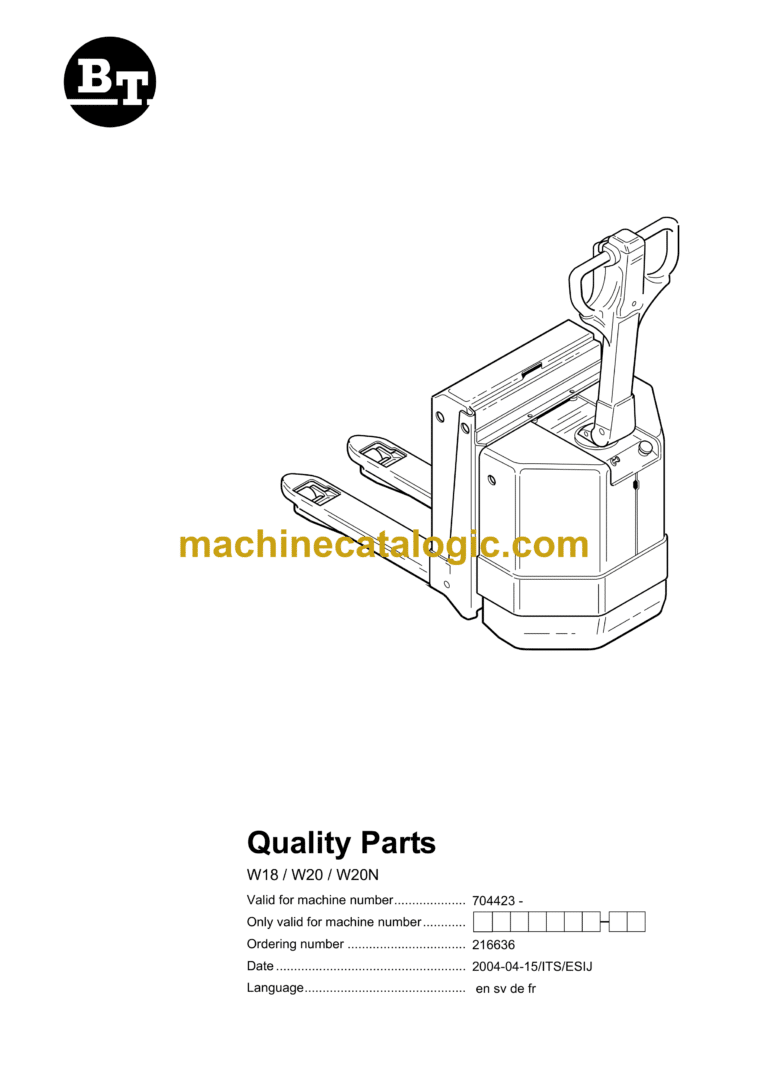 BT W18, W20, W20N Electric Pallet Truck Quality Parts Manual