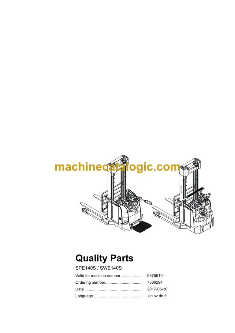 BT SPE140S, SWE140S Pedestrian Stacker Quality Parts Manual