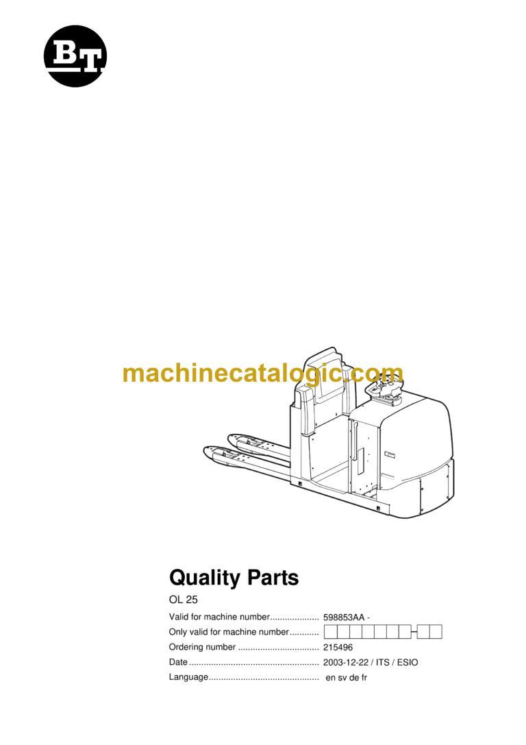 BT OL25 Electric Pallet Truck Quality Parts Manual