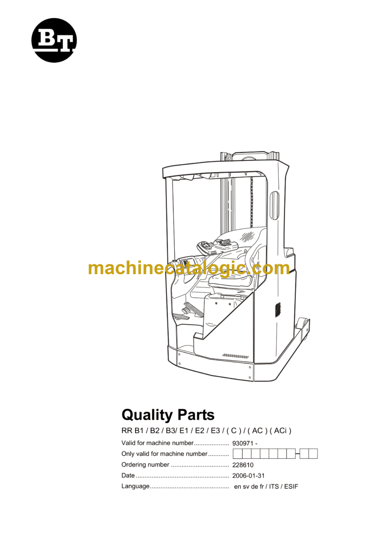 BT RR B1, B2, B3, E1, E2, E3-CAC-ACi Reach Truck Quality Parts Manual