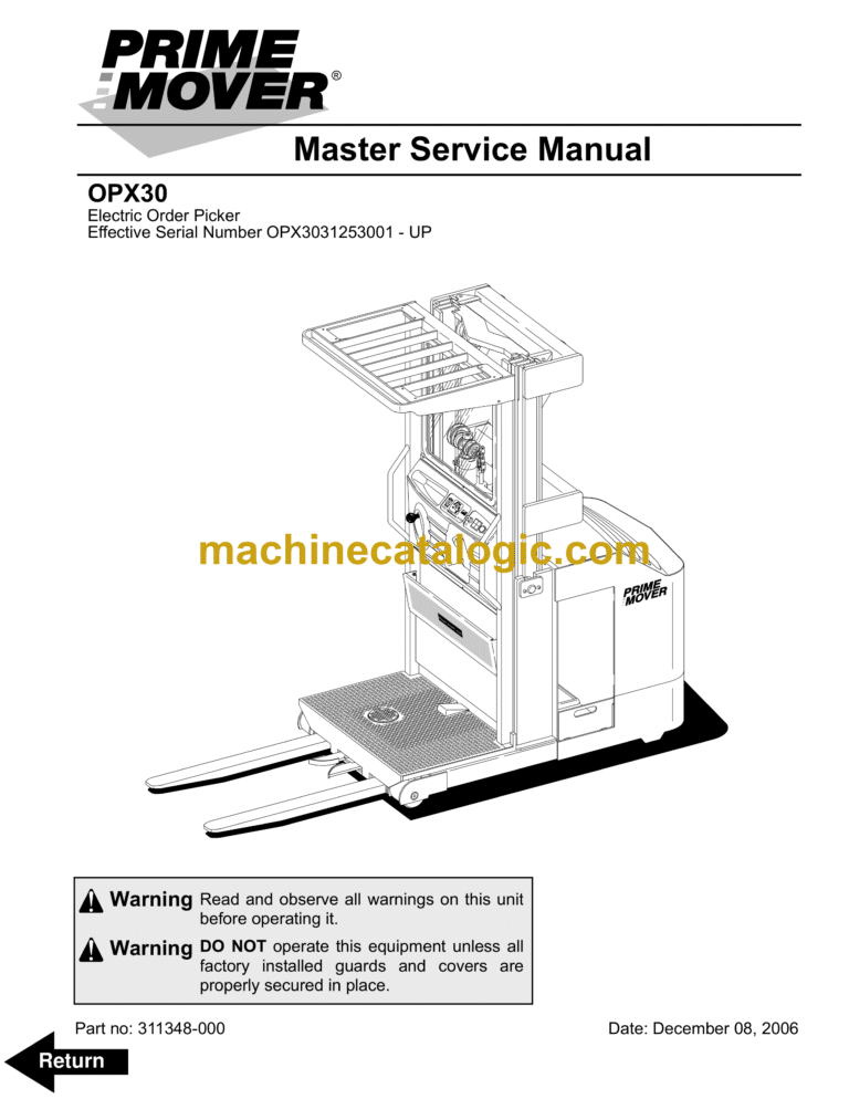 BT OPX30 Electric Order Picker Master Service Manual (311347-000 and 311348-000)