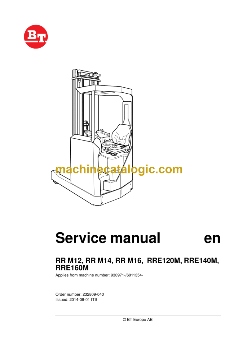 BT RR M12, RR M14, RR M16, RRE120M, RRE140M, RRE160M Reach Truck Master Service Manual