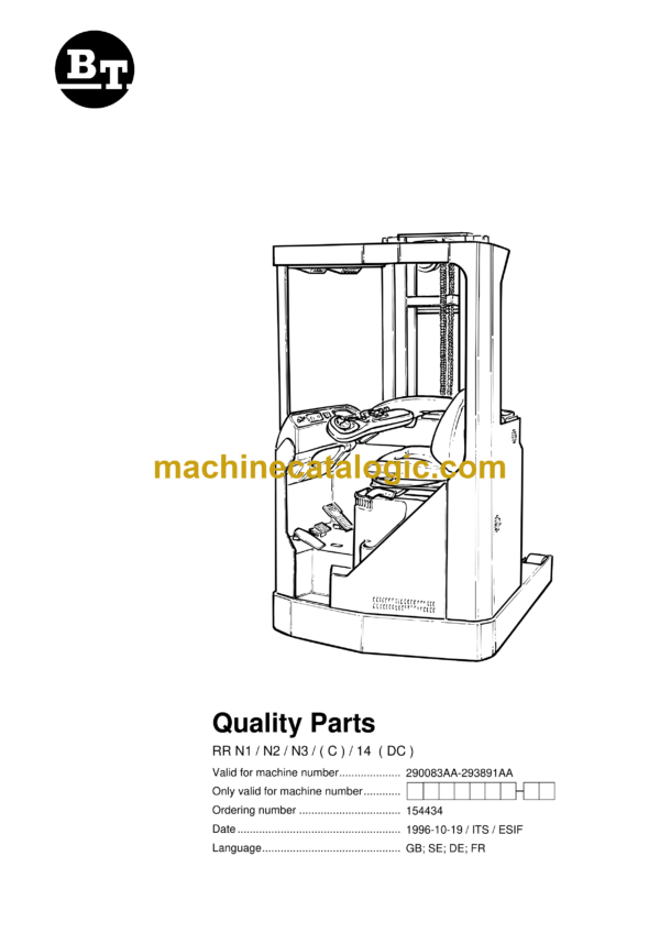 BT RR N1, N2, N3-C, 14-DC Reach Truck Quality Parts Manual