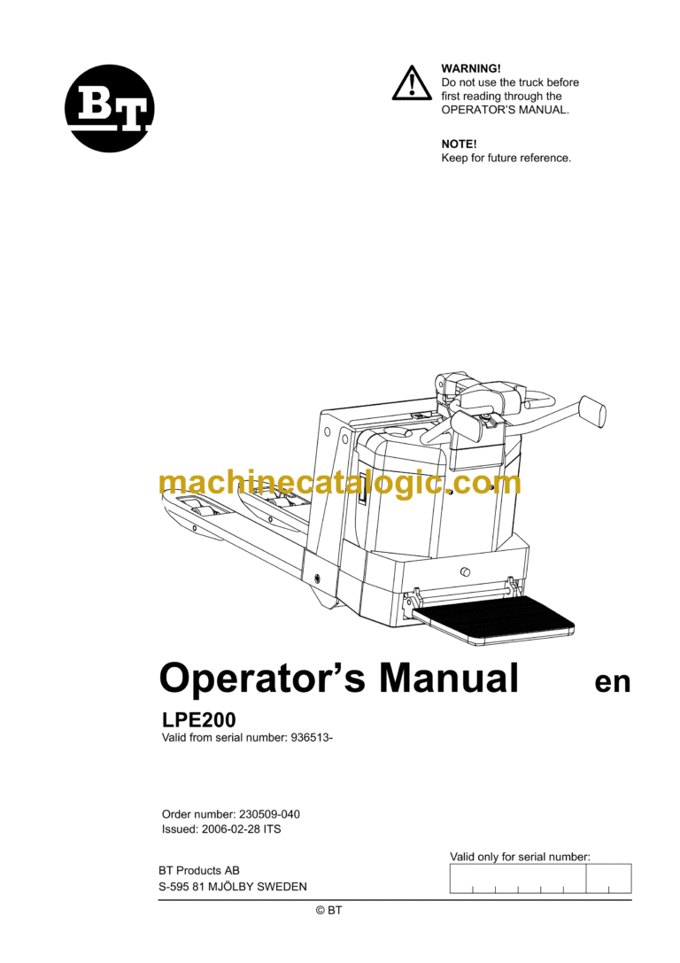 BT LPE200 Electric Pallet Truck Operators Manual