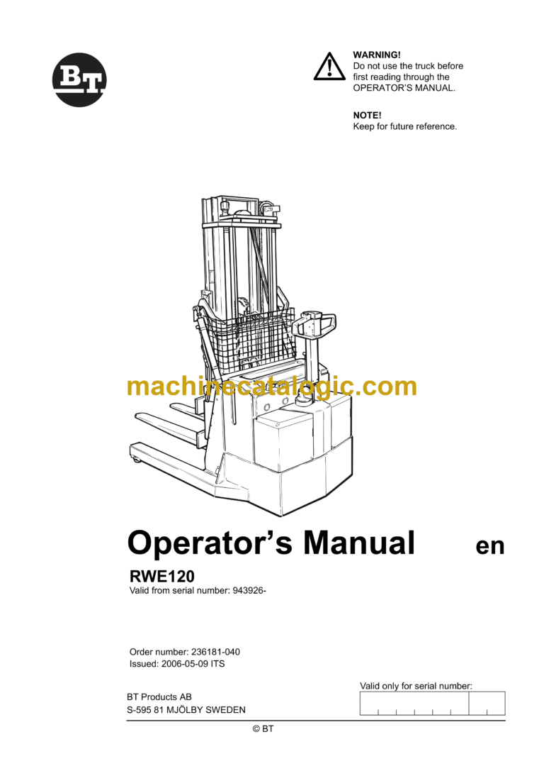 BT RWE120 Reach Truck Operators Manual