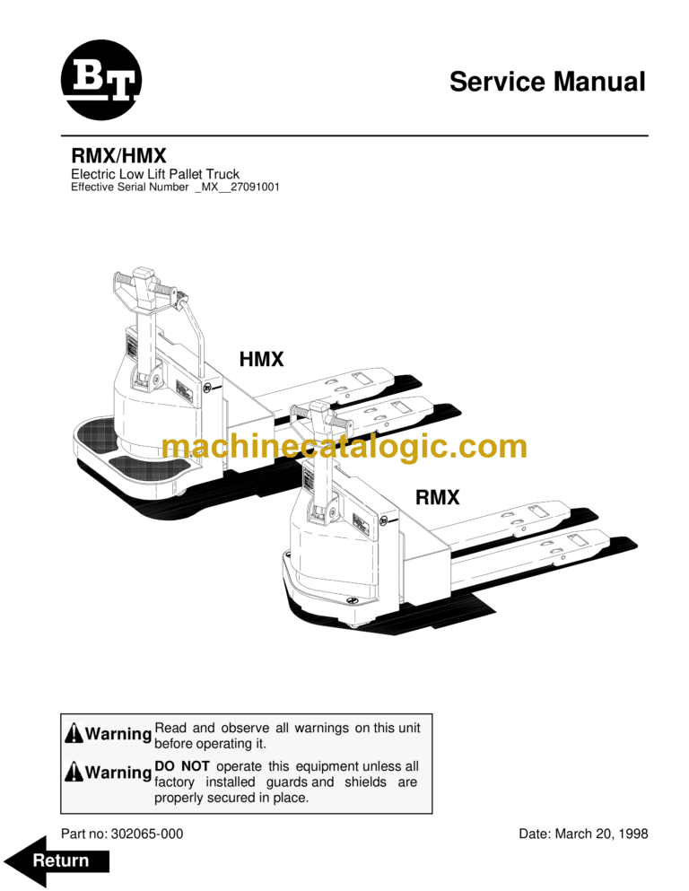 BT RMX, HMX Reach Truck Master Service Manual