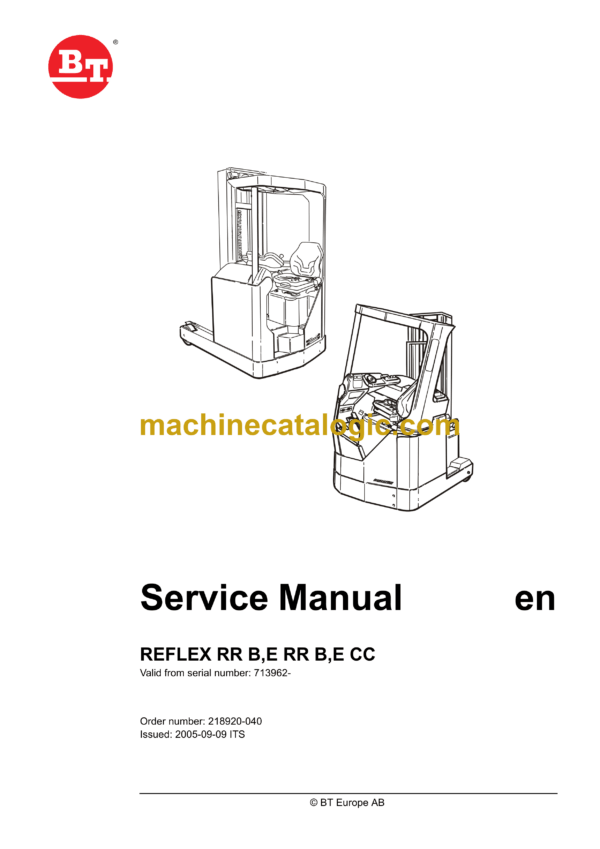 BT Reflex RR B,E RR B,E CC Reach Truck Master Service Manual
