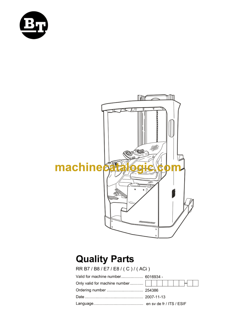 BT RR B7, B8, E7, E8C-ACi Reach Truck Quality Parts Manual