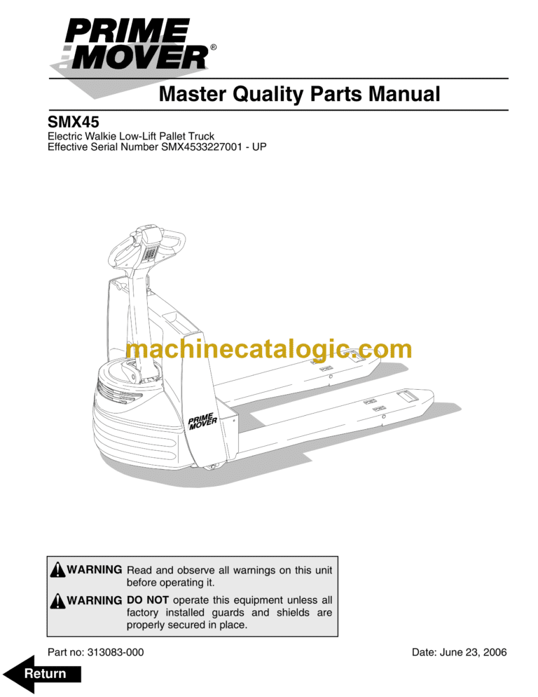 BT SMX45 Pedestrian Stacker Quality Parts Manual