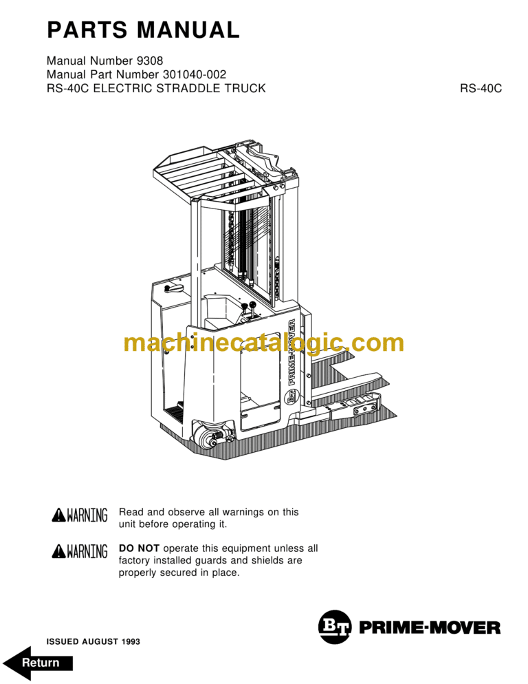 BT RS40B Reach Truck Operator and Parts Manual