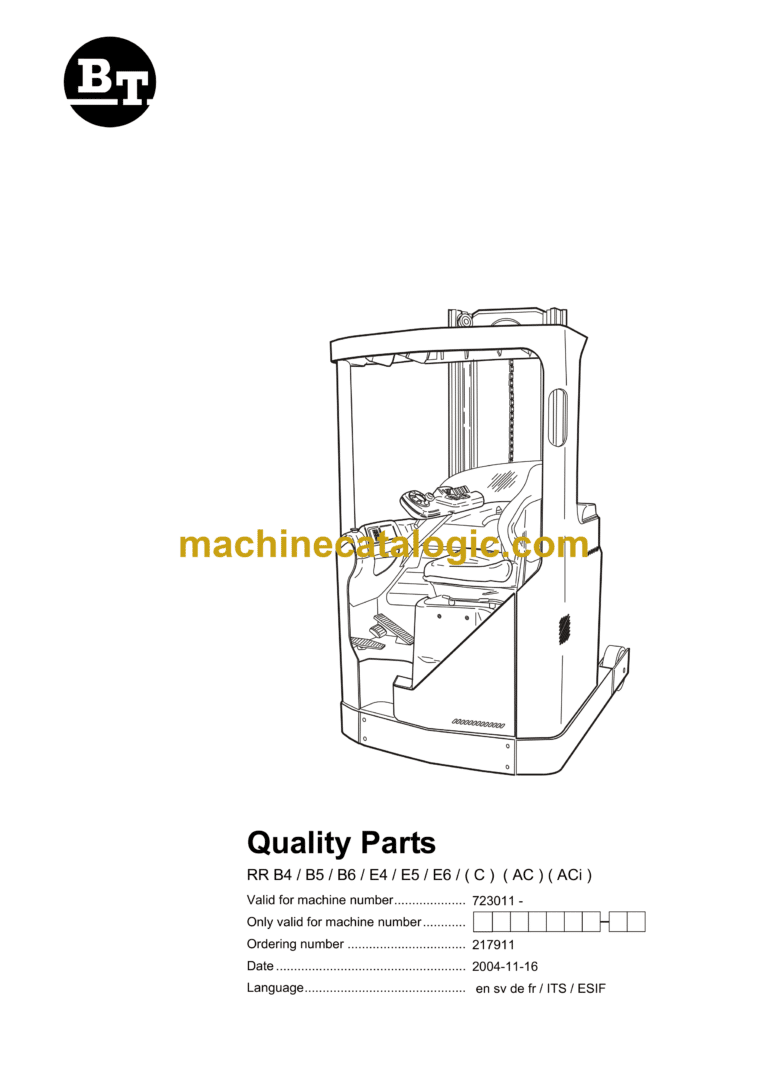 BT RR B4, B5, B6, E4, E5, E6C-AC-ACi Reach Truck Quality Parts Manual