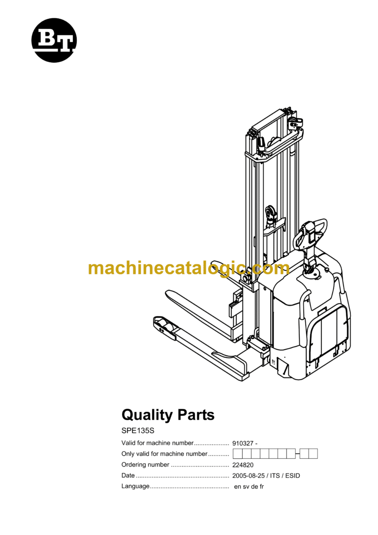 BT SPE135S Electric Stacker Quality Parts Manual