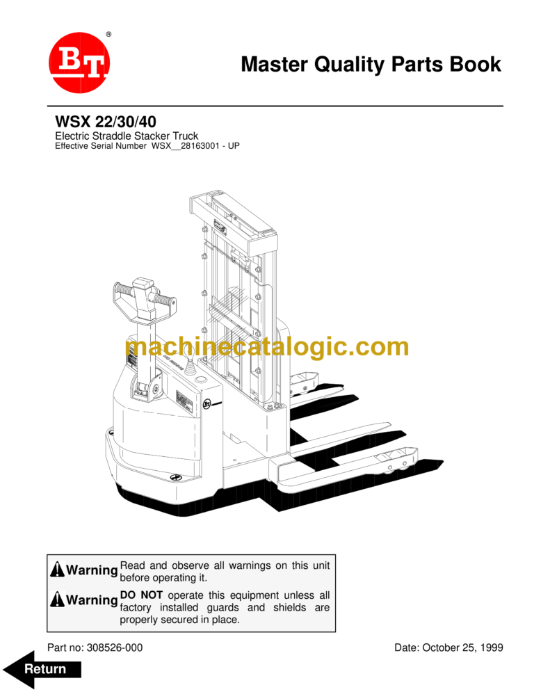 BT WSX22, WSX30, WSX40 Pedestrian Stacker Quality Parts Manual