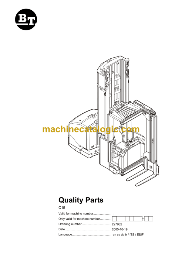 BT C15 Very Narrow Aisle Truck Quality Parts Manual