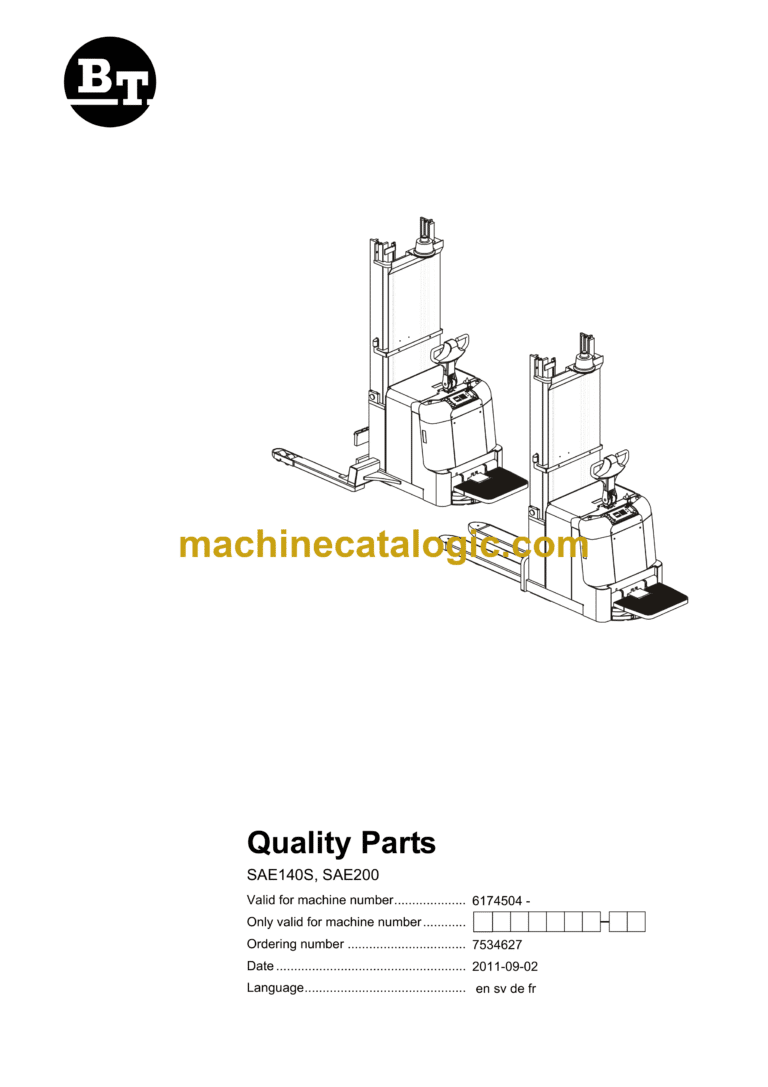 BT SAE140S, SAE200 Electric Pallet Truck Quality Parts Manual
