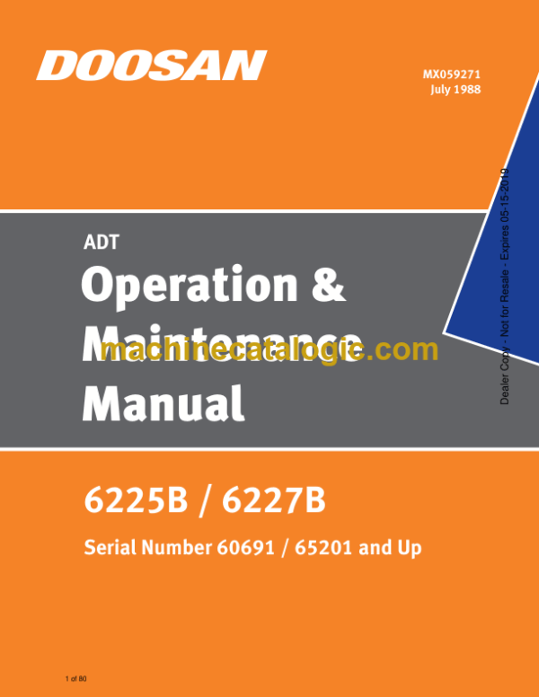 Doosan 6225B, 6227B Articulated Dump Truck Operation and Maintenance Manual (Serial Number 60691 and Up)