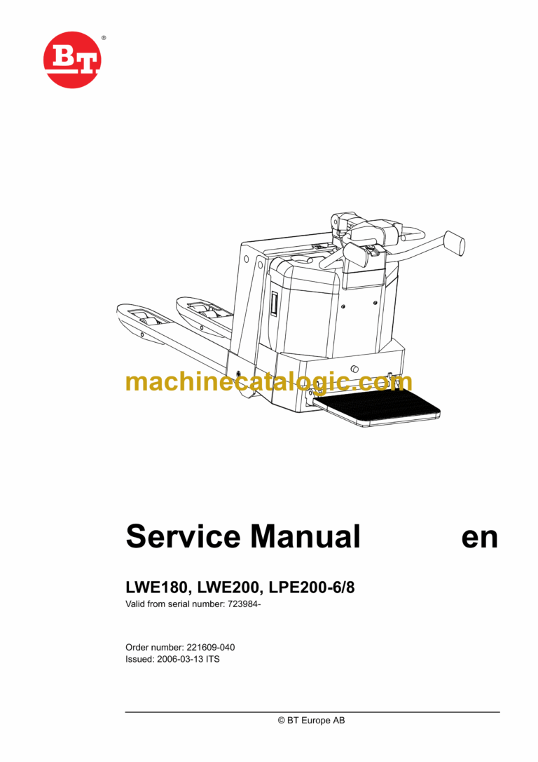 BT LWE180, LWE200, LPE200-6, LPE200-8 Electric Pallet Truck Master Service Manual