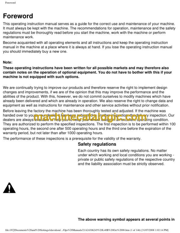 Volvo L40B Compact Wheel Loader Operators Manual