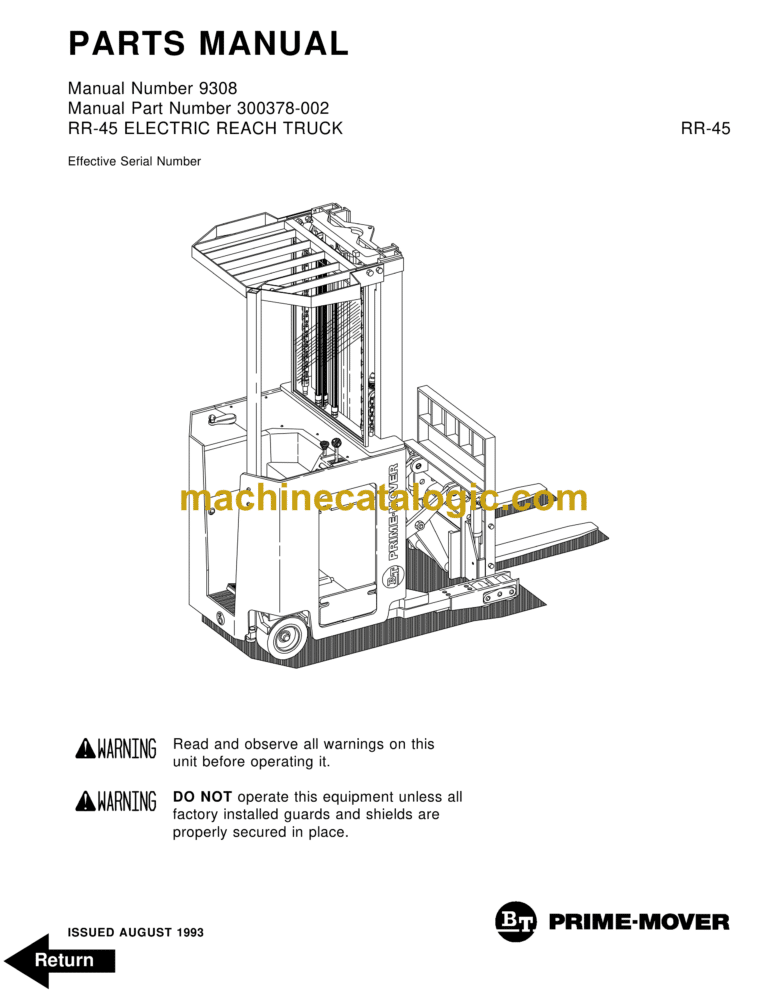 BT RR45 Reach Truck Quality Parts Manual