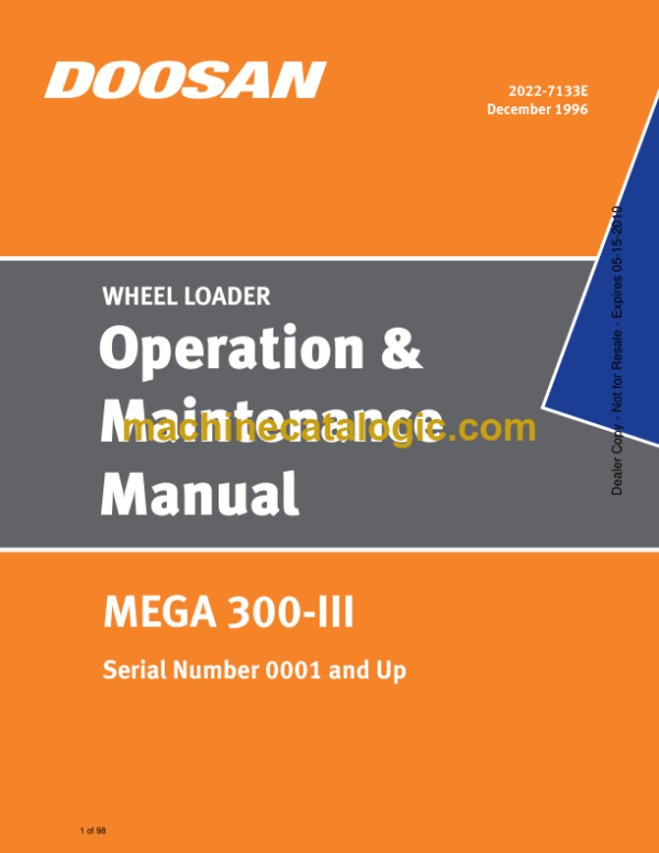 Doosan Mega 300-3 Wheel Loader Operation and Maintenance Manual (Serial Number 0001 and Up)