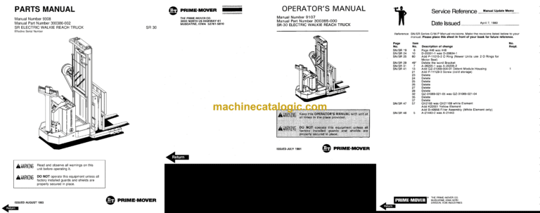 BT SN20, SN30, SN40 Electric Stacker Maintenance, Operator and Parts Manual