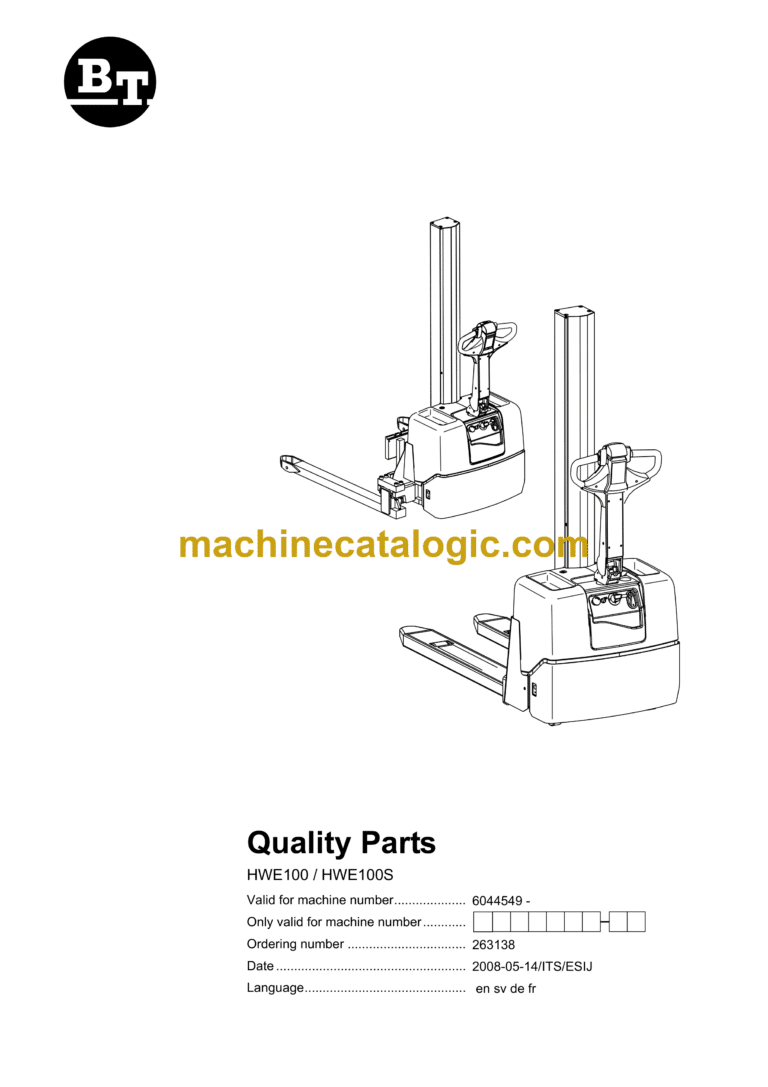 BT HWE100, HWE100S Electric Pallet Truck Quality Parts Manual
