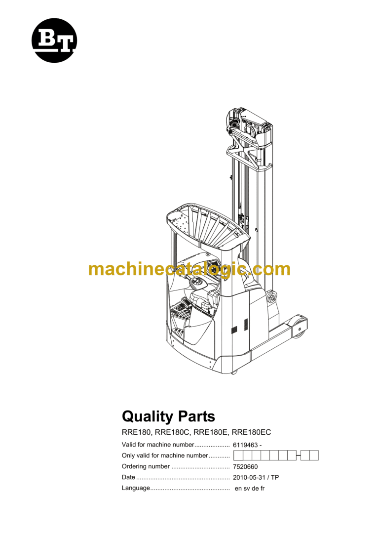 BT RRE180, RRE180C, RRE180E, RRE180EC Reach Truck Quality Parts Manual