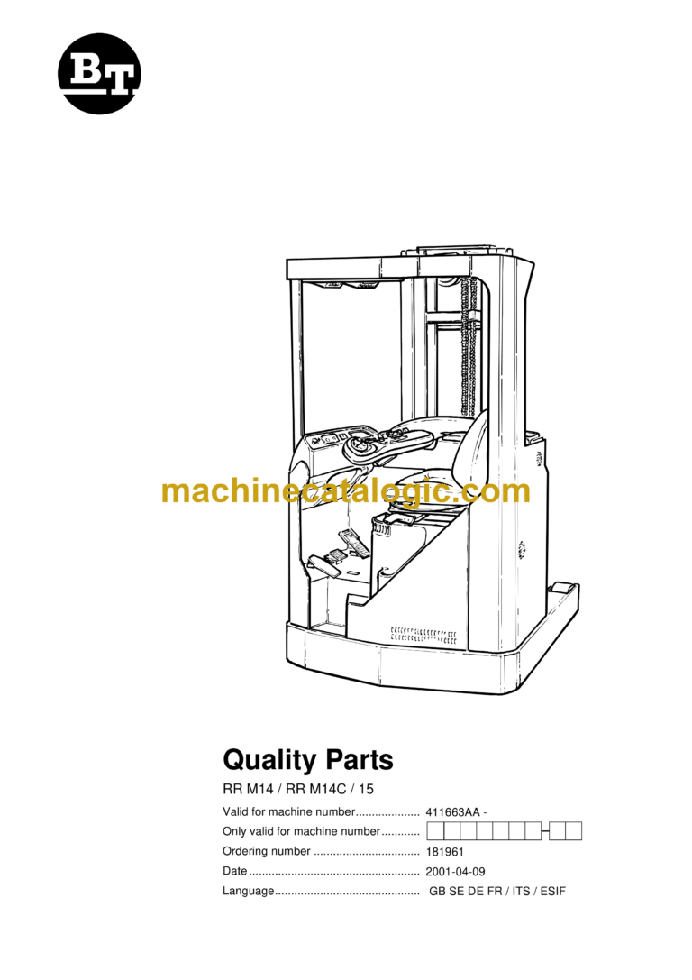 BT RR M14, RR M14C, RR M15 Reach Truck Quality Parts Manual