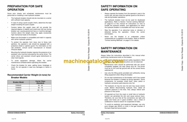 Doosan DXB420, 500, 700 Hydraulic Breaker Operation and Maintenance Manual (OM-AA099-0076) - Image 2
