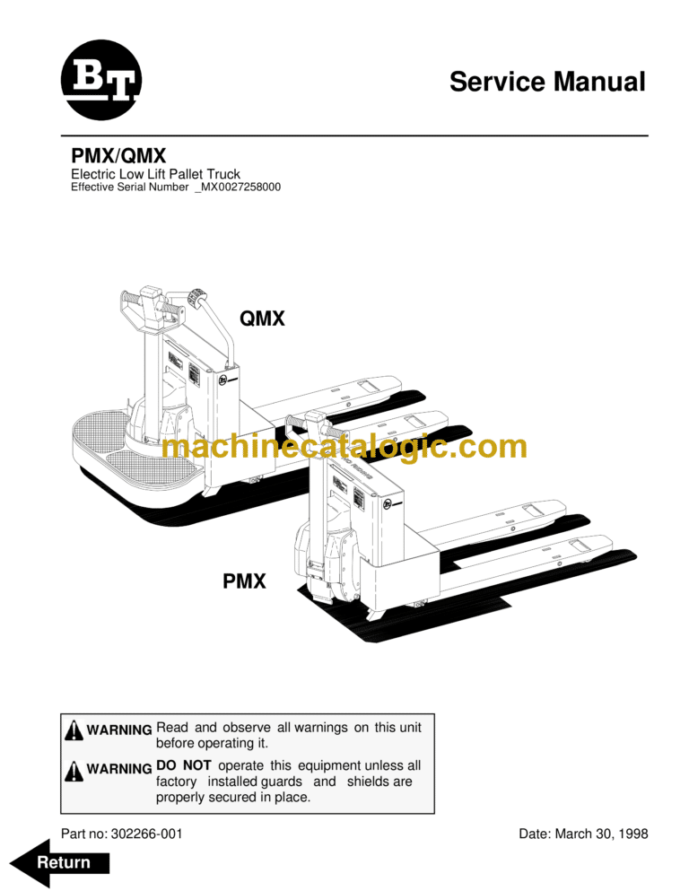 BT PMX, QMX Reach Truck Master Service Manual