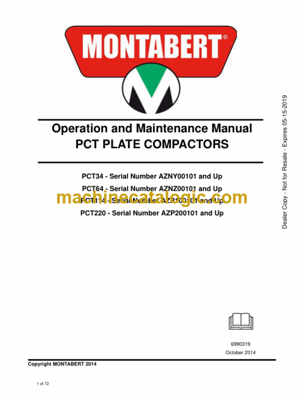 Doosan PCT34, PCT64, PCT114, PCT220 Plate Compactors Operation and Maintenance Manual (Serial Number AZP200101 and Up)