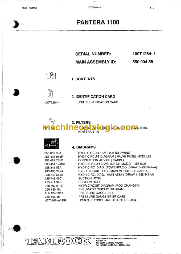 Sandvik Pantera 1100 Drill Rig Parts Manual (100T1264-1)