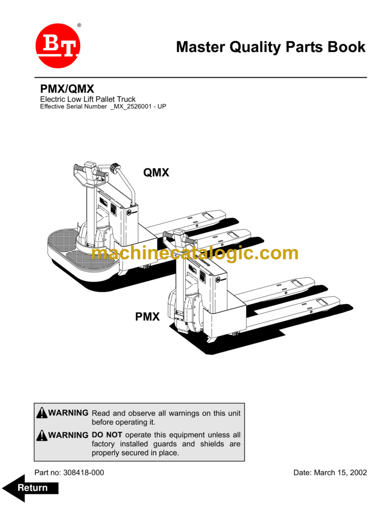 BT PMX, QMX Electric Pallet Truck Quality Parts Manual