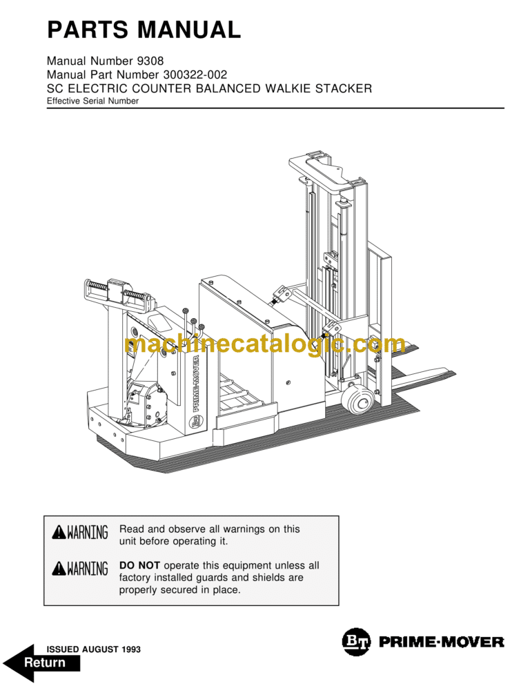 BT SC20 Pedestrian Stacker Quality Parts Manual