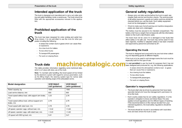 BT VCE150A, VCE150AC Very Narrow Aisle Truck Operators Manual - Image 4